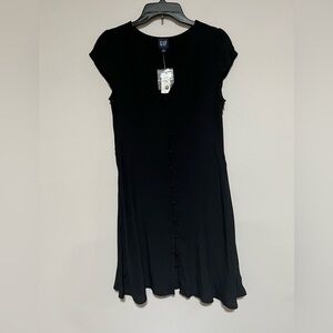 NWT Gap True Black Cap Sleeve Skater Button Down Mini Dress Size 0 90s